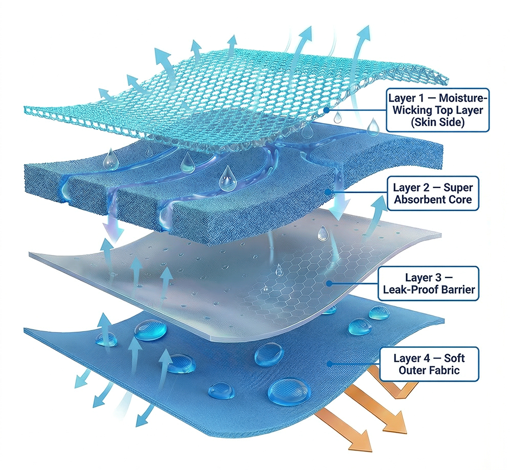 Ljvogues 4-layer leak-proof period underwear fabric construction technology