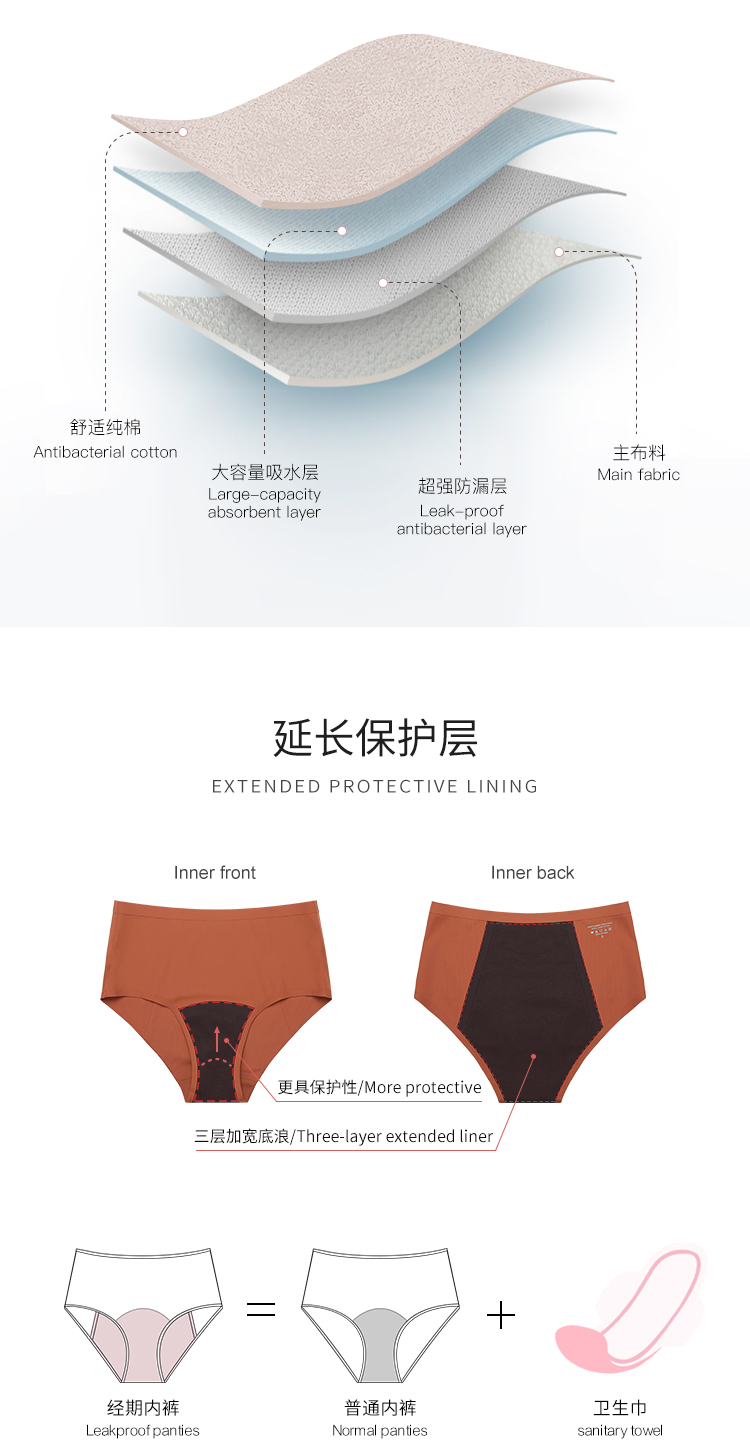 A1131 Seamless Mid-Rise Period Panties for Wholesale and Private Label