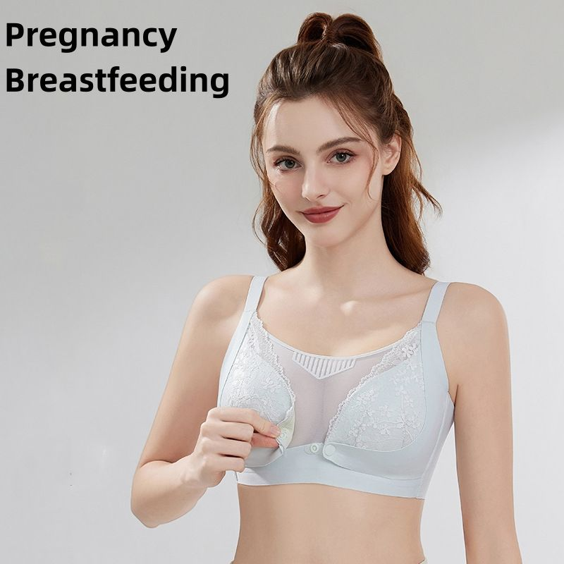 Breathable Mesh Lace Front Opening Maternity Underwear Pregnancy Breastfeeding Nursing Bra