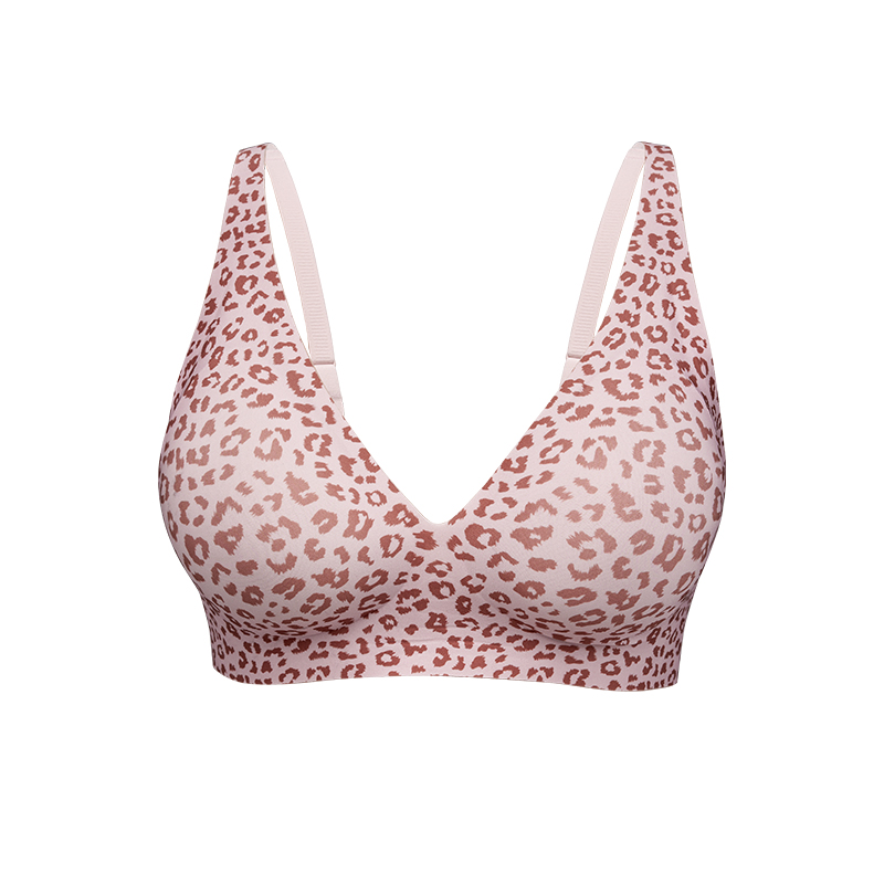 BA823 Women's Leopard Print Seamless V-Neck Bra | Wireless Bralette with Semi-Fixed Pads | OEM/ODM Wholesale