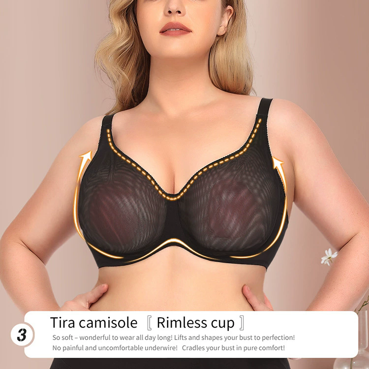 B-E Cup Black Ultra-thin See-through Bra Sexy Support U-shaped Back Design Plus Size Underwear Bra 3/2 Cup Type Breathable