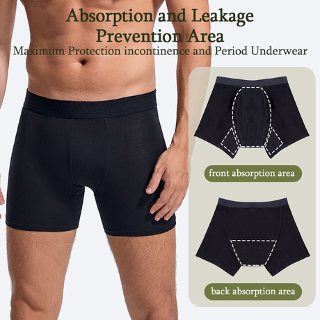 Wasbare lekvrije incontinentieboxershort voor heren met absorptievermogen van 150-200 ml