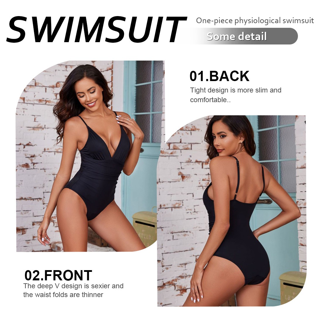 Wholesale Deep V Ruched Period Swimsuit