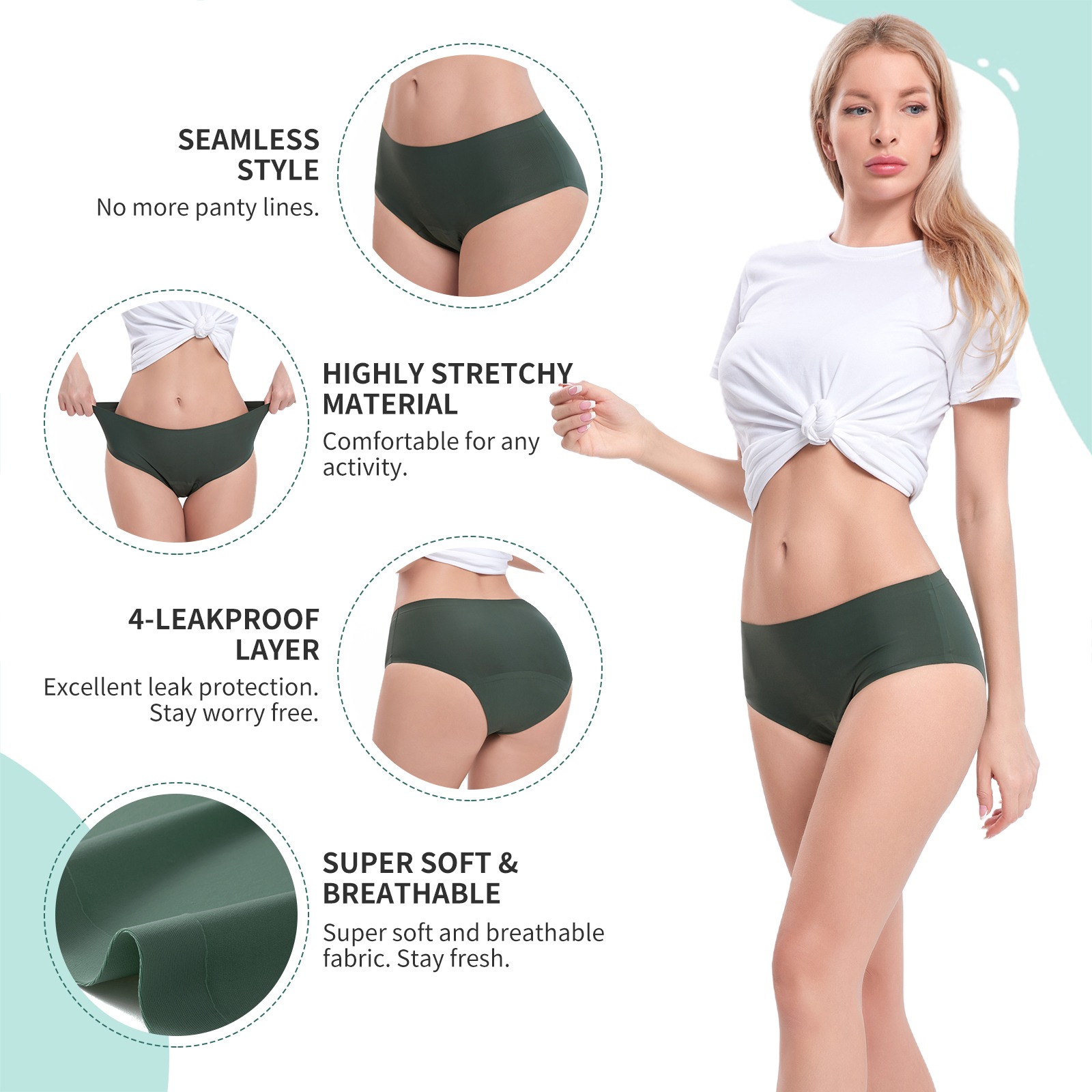 Model SH-82 High-Cut Heavy Absorbency Leak-Proof Briefs (Seamless Bonded)