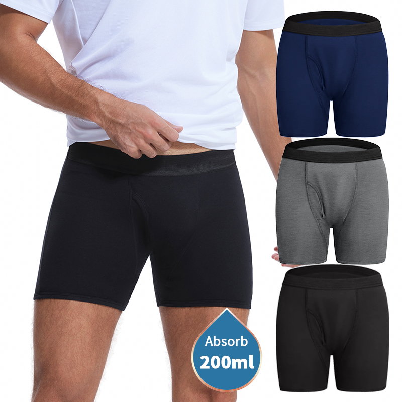 Men's Washable Incontinence Boxer Briefs | 200ml Super Absorbent 4-Layer Leakproof Underwear | Plus Size XS–4XL