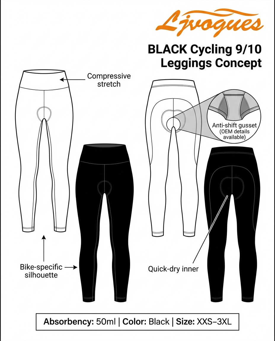 Activewear bottoms with built-in multi-layer absorbent gusse Cycling Leggings