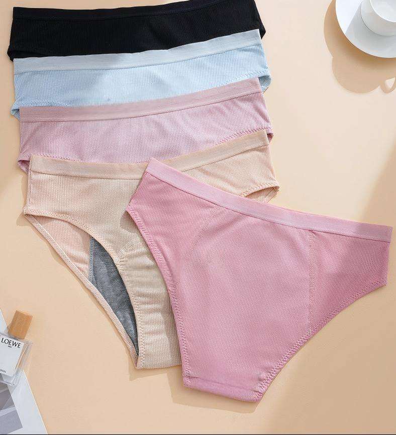 5-Color Cute Striped Teen Period Panties - 3-Layer Leakproof Cotton Gusset Comfort, Fresh Style Girls Menstrual Underwear