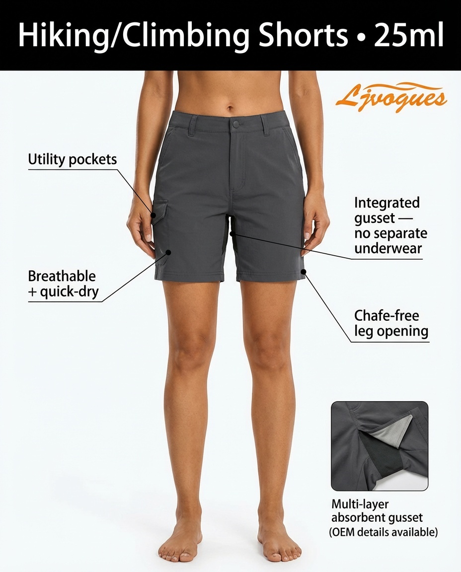 Ntegrated Gusset Hiking/Climbing Shorts 25ml | Utility Pockets Quick‑Dry | OEM Activewear