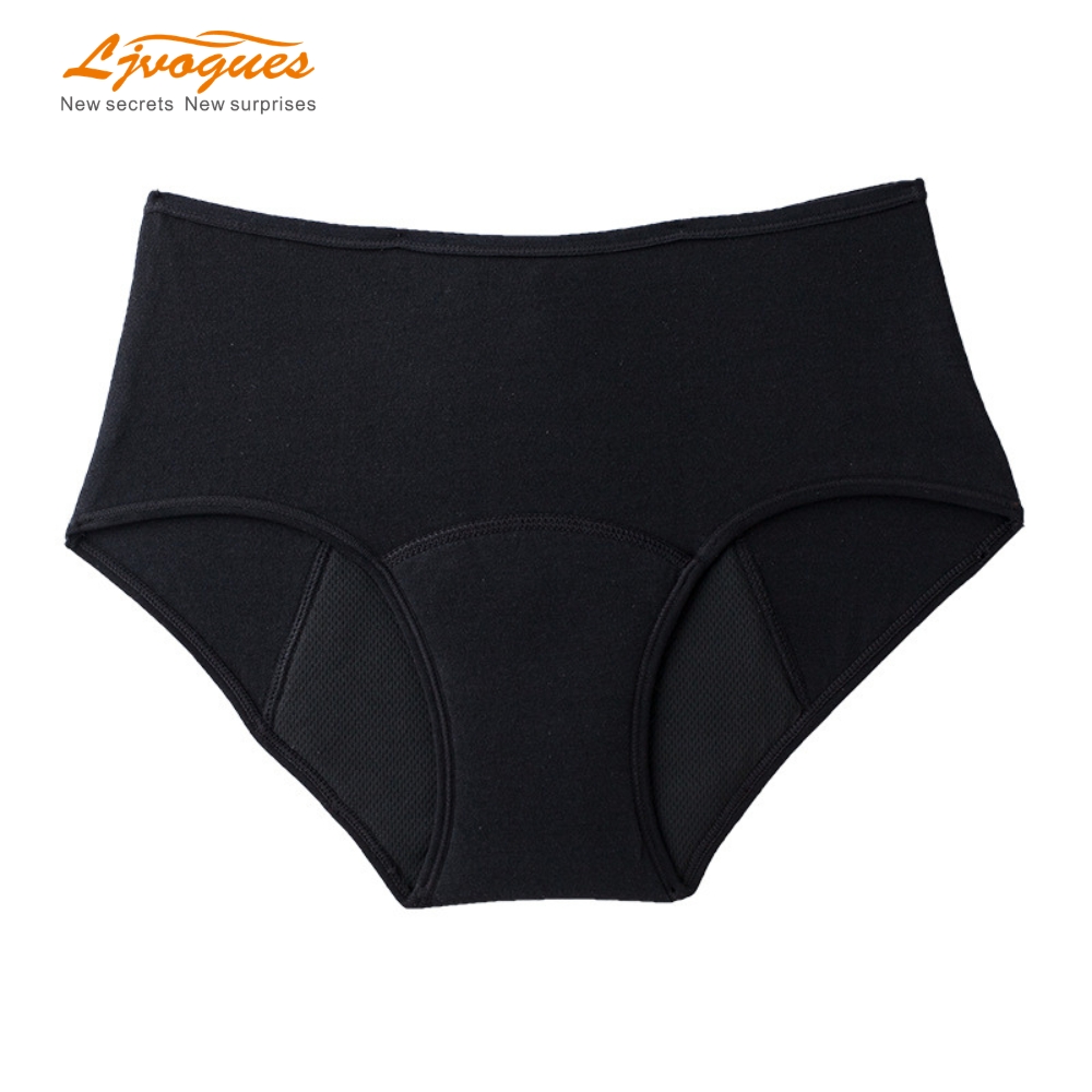 4-Layer Leakproof Period Panties | VaporWick Quick-Dry Mid-Rise Cotton Menstrual Briefs | Breathable TPU | Black S–4XL | OEM/ODM Wholesale