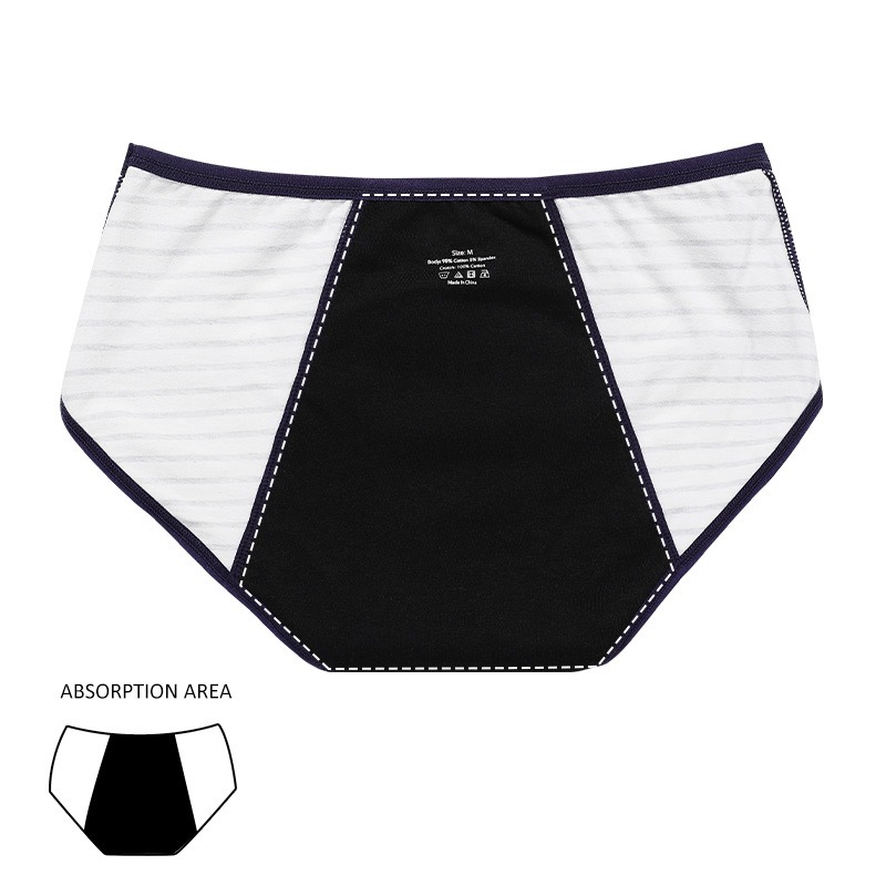 Teen Extended Crotch Period Panties with Stripe Pattern Breathable Design