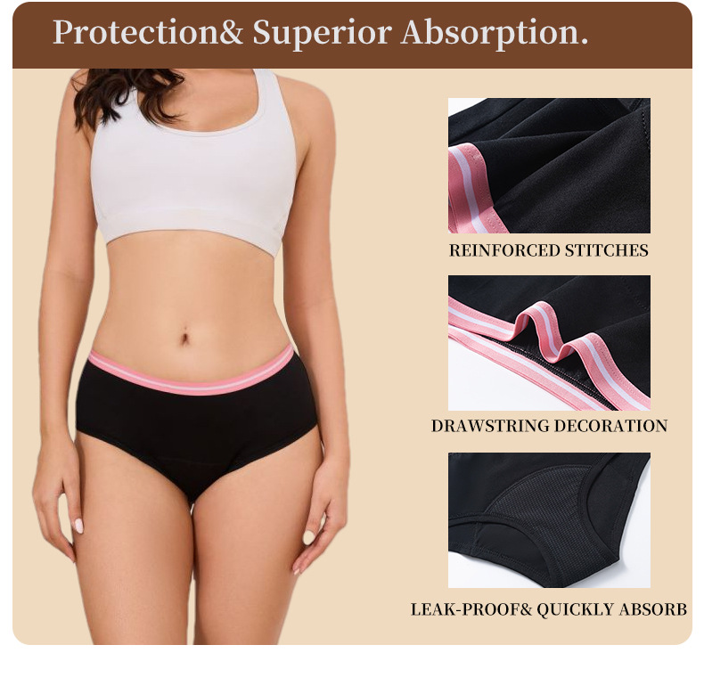 Teen Leakproof Period Underwear for Girls, Menstrual Panties Briefs, Anti-Leak Protection