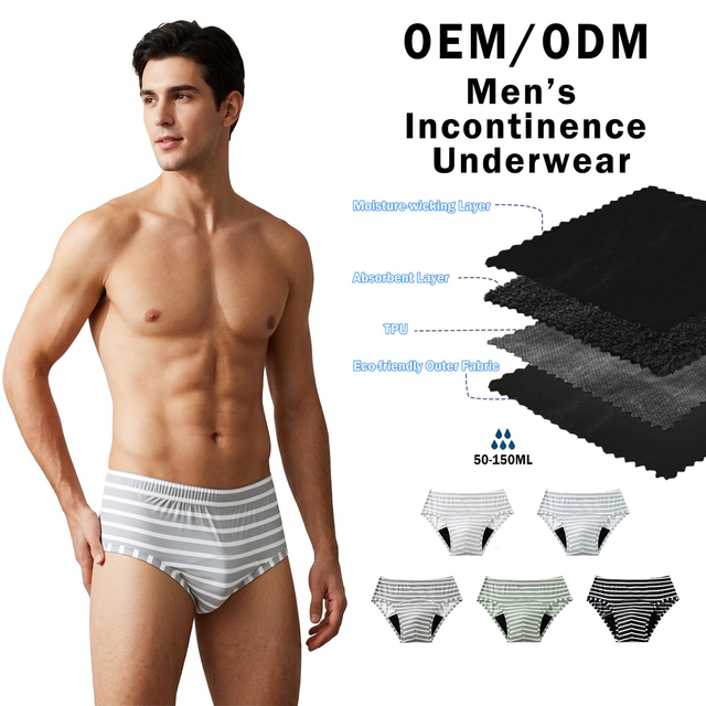 Model SH-MDP2 Men's Bamboo Leak-Proof Boxer Briefs (50-150ml, Striped)