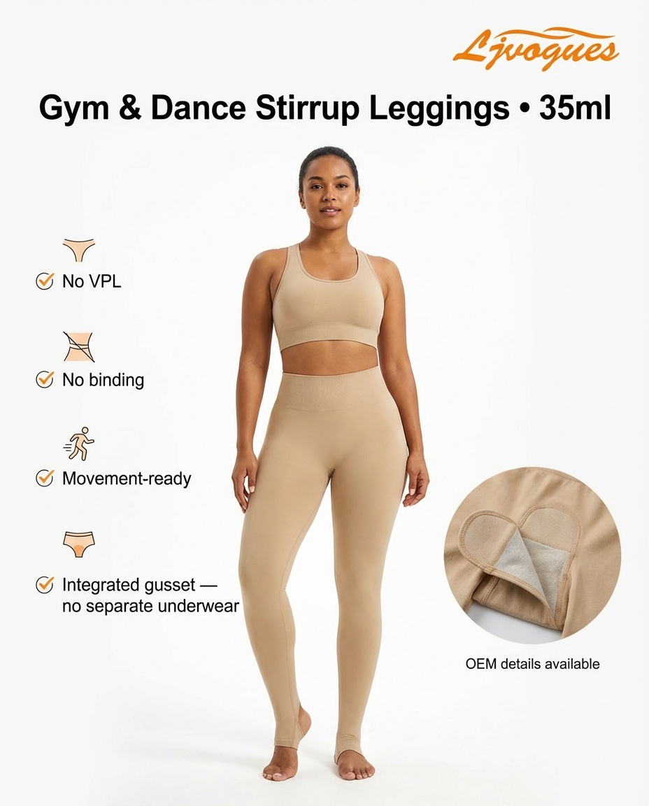 Integrated Gusset Stirrup Leggings 35ml | No VPL No Binding | OEM Gym Dance Activewear