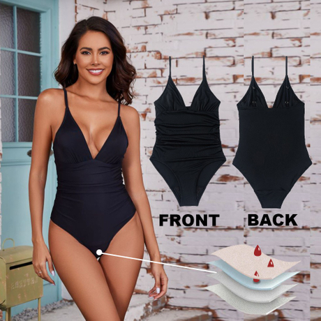 Wholesale Deep V Ruched Period Swimsuit