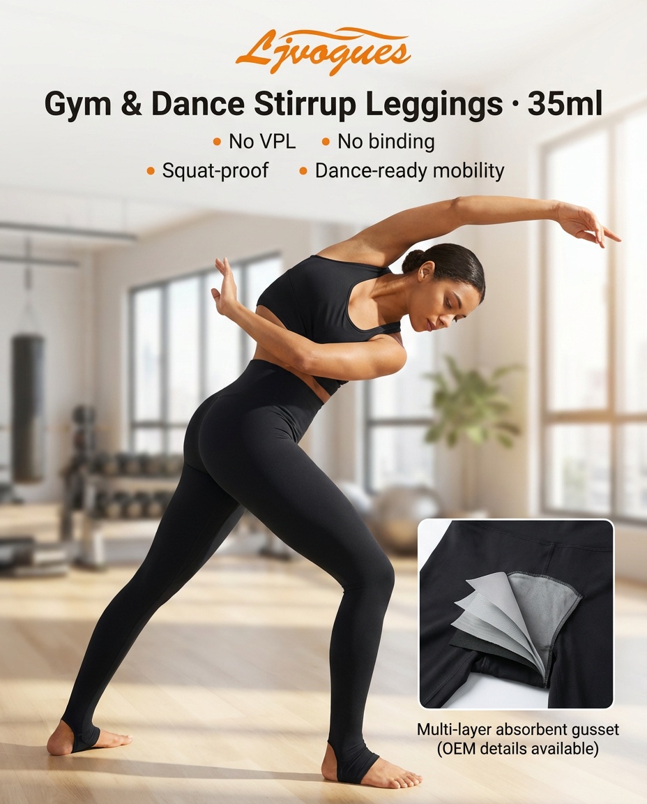 Integrated Gusset Stirrup Leggings 35ml | No VPL No Binding | OEM Gym Dance Activewear