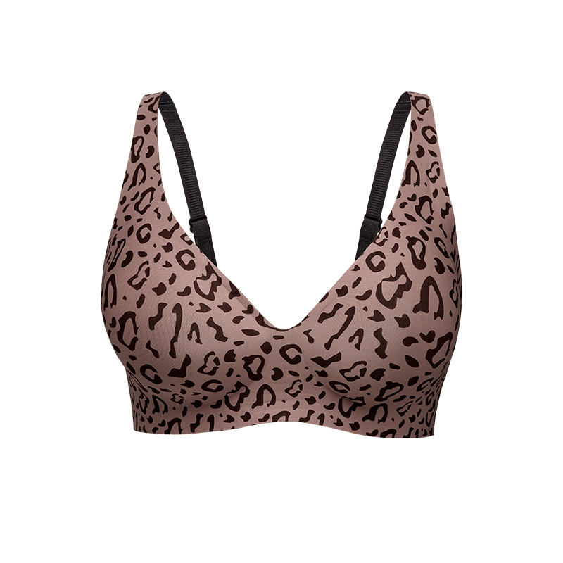 BA823 Women's Leopard Print Seamless V-Neck Bra | Wireless Bralette with Semi-Fixed Pads | OEM/ODM Wholesale