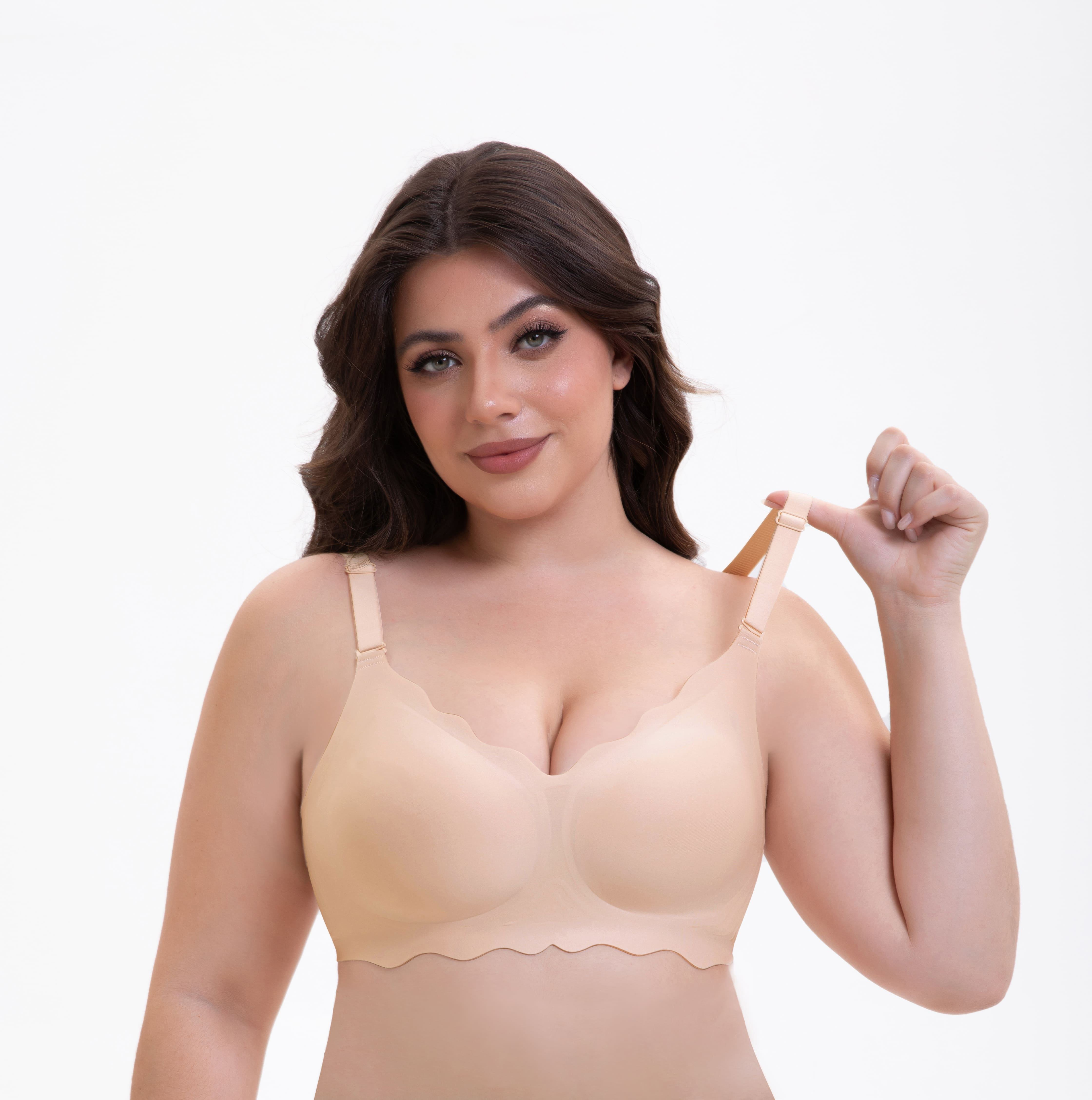 S-3XL Wavy High Elastic Solid Color Jelly Glue Large Size Women's Bra Gathered Skin-friendly Thick Shoulder Straps Adjustable