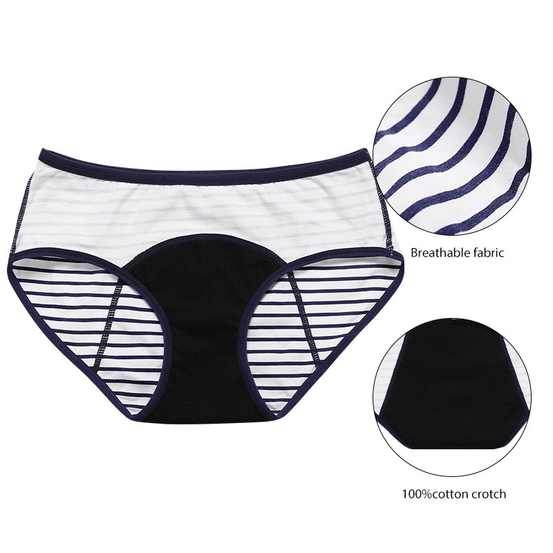 Teen Extended Crotch Period Panties with Stripe Pattern Breathable Design
