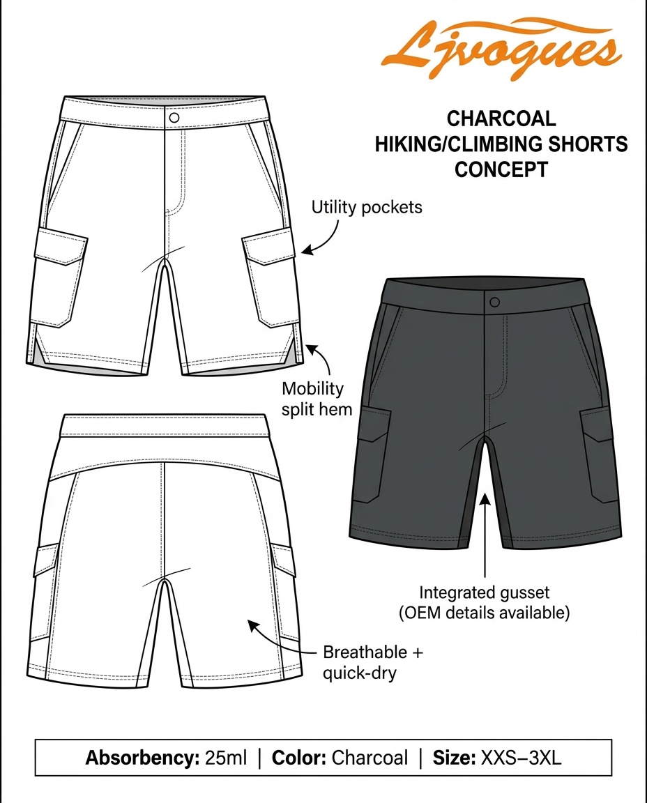 Ntegrated Gusset Hiking/Climbing Shorts 25ml | Utility Pockets Quick‑Dry | OEM Activewear